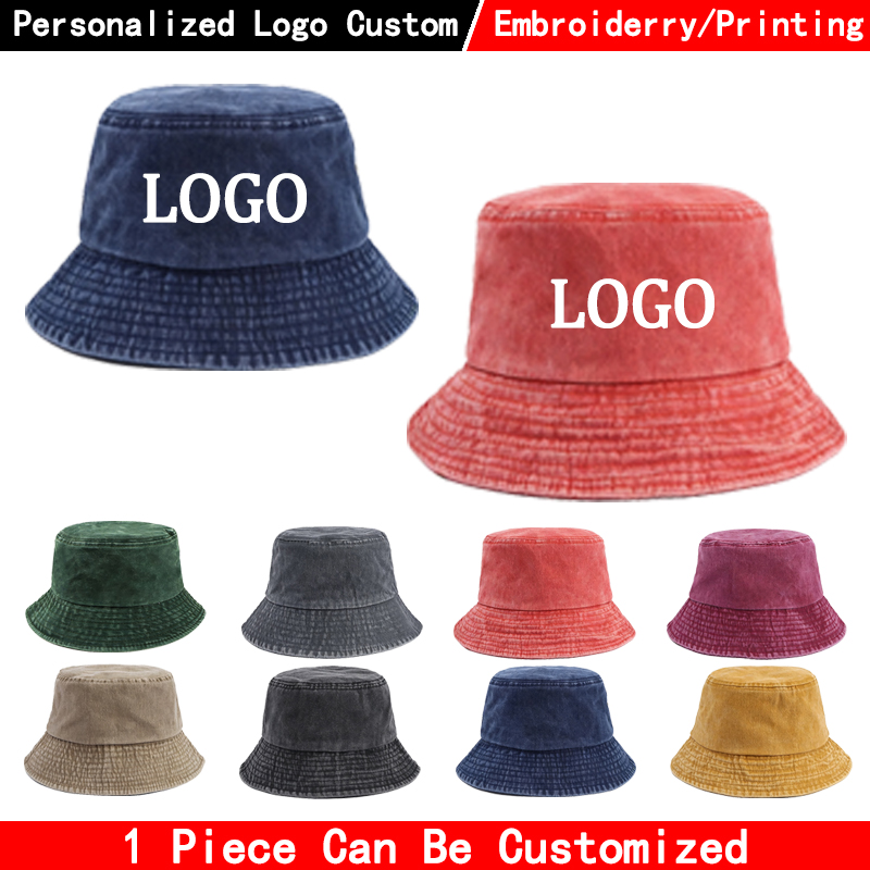 Men'S Fashion With Hat - カスタムロゴ入りデニムバケットハット、洗い加工デニムキャップ、メンズパナマハット、レディースアウトドアカジュアル日焼け防止バイザー、フィッシャーマンキャップ。