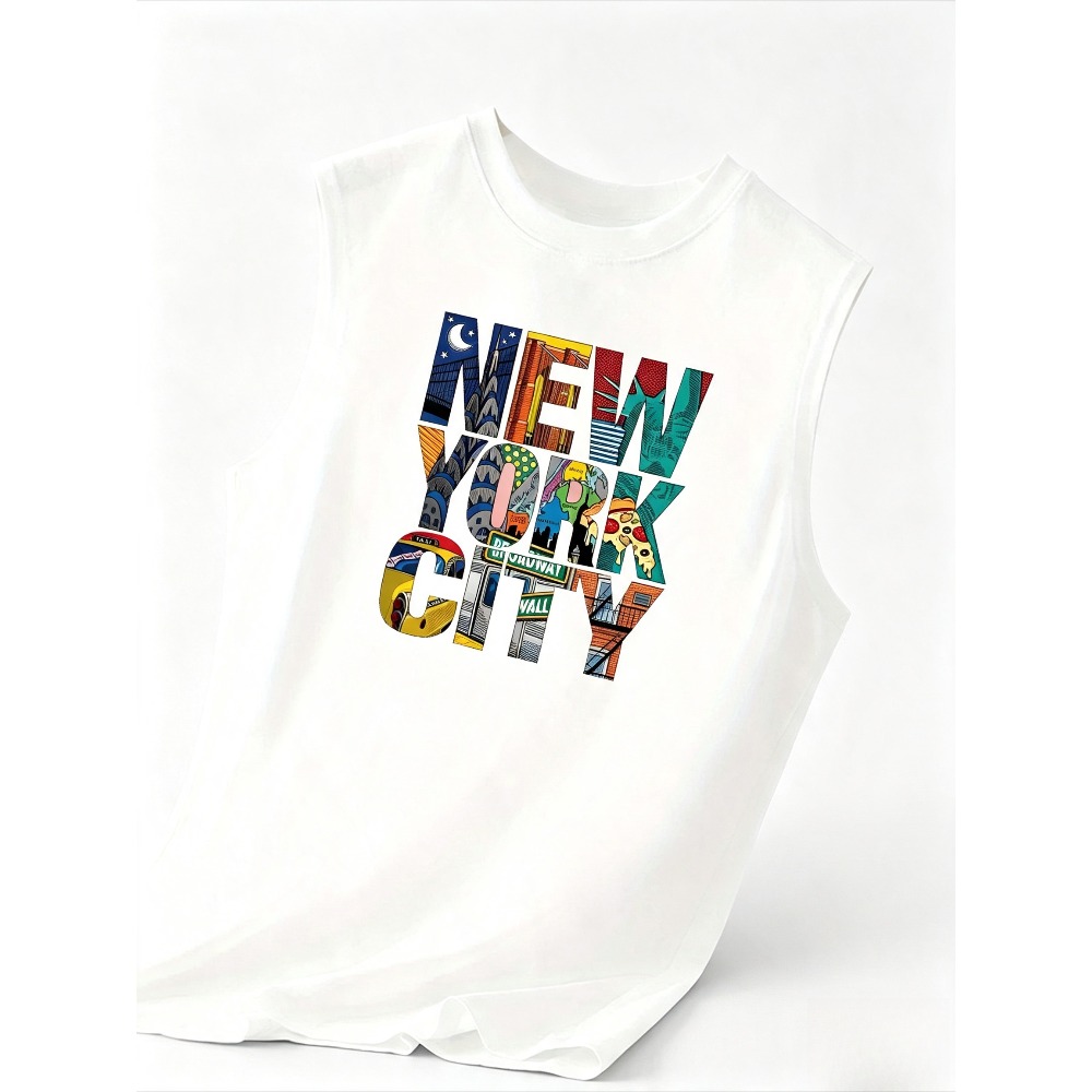 Men'S Fashion New York - ニューヨークシティグラフィティプリントメンズノースリーブTシャツカジュアルフィットネスワークアウトベストトップ