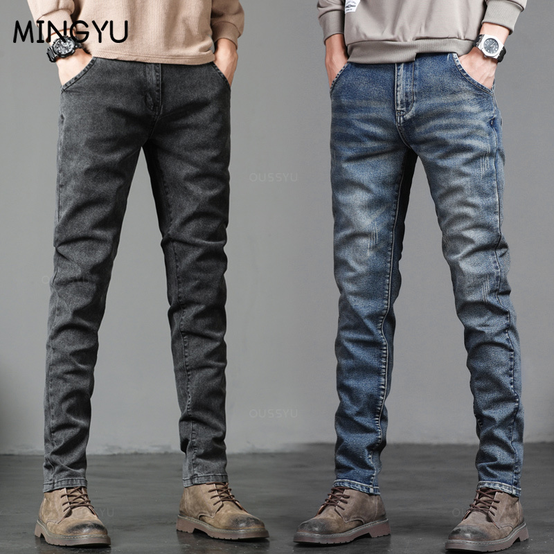 Men'S Fashion Grey Jeans - ヴィンテージブルースリムジーンズ,クラシック,カジュアル,ストリートウェア,パーティー,ロングパンツ,男性ファッション,グレー,春,秋,27-36