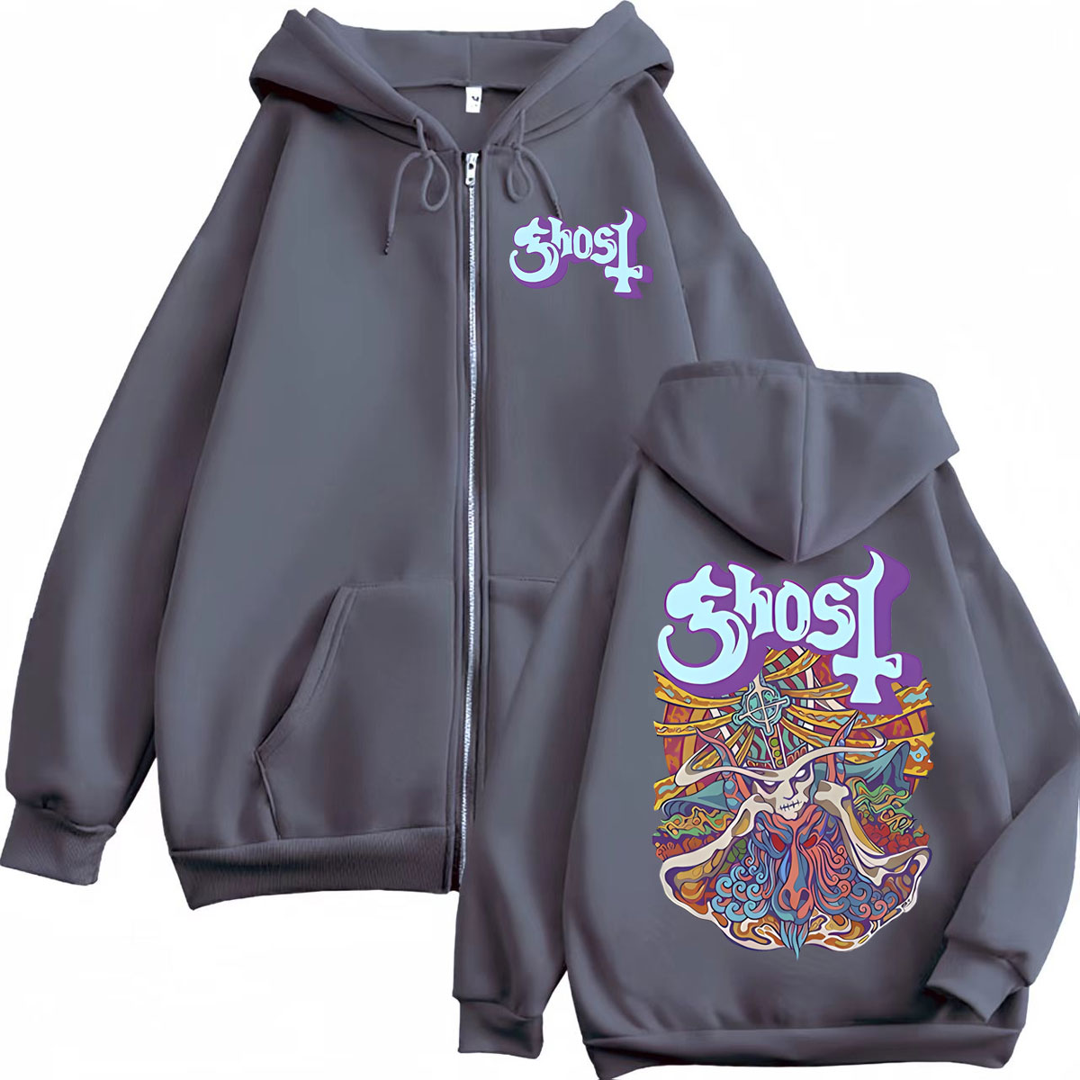 ゴーストバンドグラフィックジッパーパーカー男性女性ファッショ - Mens Fashion Zip Up Hoodies のレビューと価格