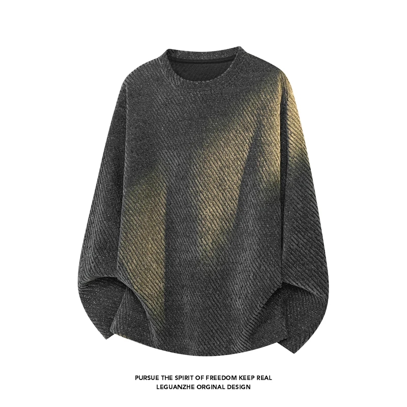 メンズ斜めストライプテクスチャード長袖Tシャツ、クルーネック - Mens Fashion Summer のレビューと価格