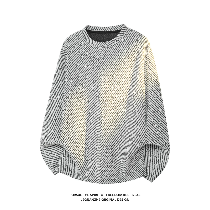 メンズ斜めストライプテクスチャード長袖Tシャツ、クルーネック - Mens Fashion Summer のレビューと価格