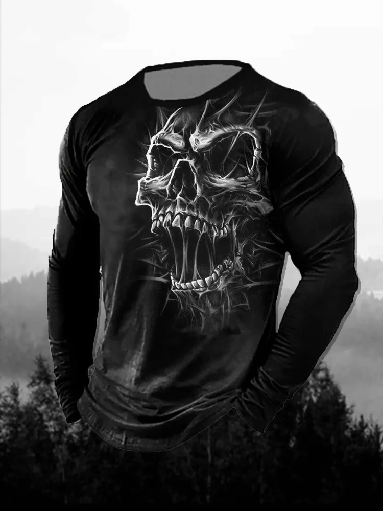 メンズ 3Dプリント 赤いダークスカル柄 長袖Tシャツ ゴシ - Men'S Fashion T Shirts のレビューと価格