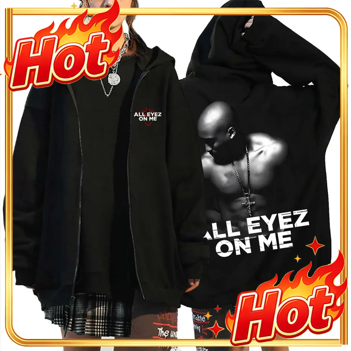 ラッパー、トゥパック2パックの「All Eyez on Me - Mens Fashion Zip Up Hoodies のレビューと価格