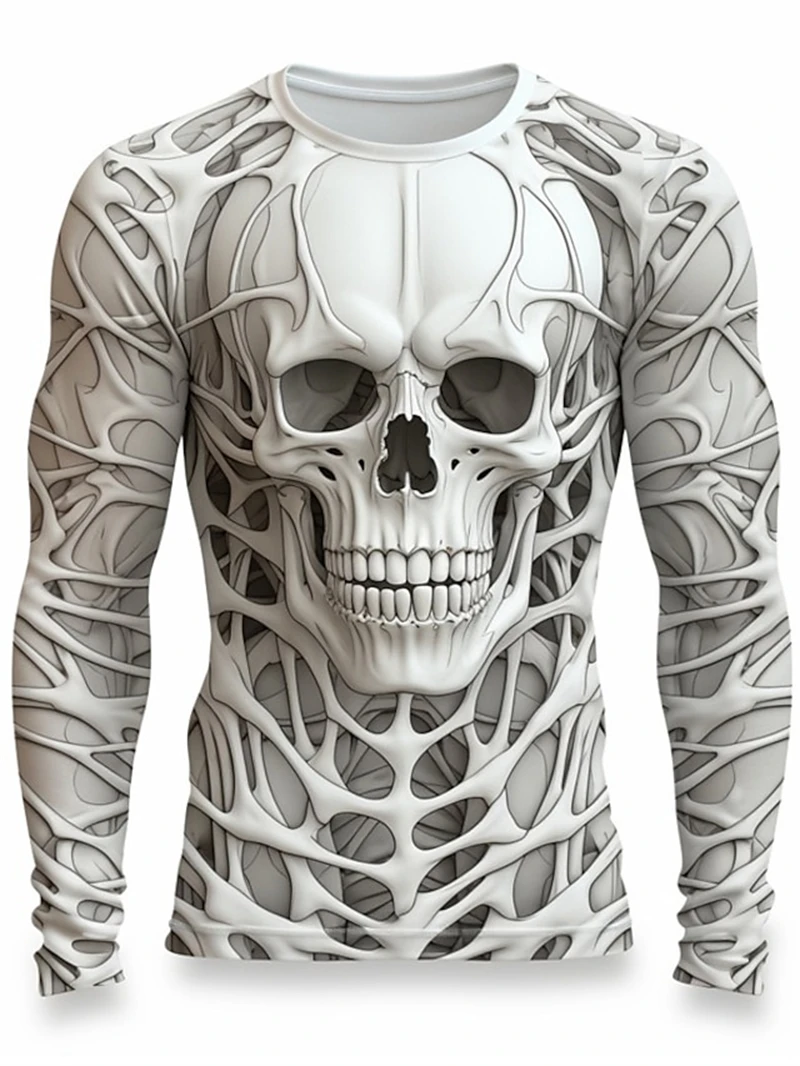 3Dプリントの骸骨柄Tシャツ。メンズ用、長袖、カジュアルファ - Mens Fashion Clothes のレビューと価格