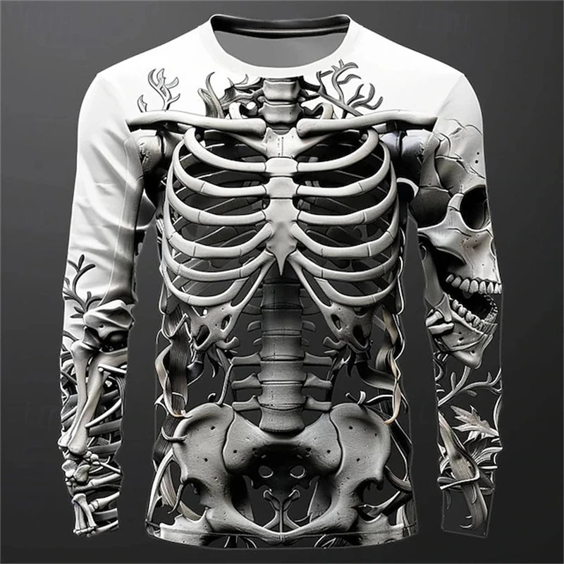 3Dプリントの骸骨柄Tシャツ。メンズ用、長袖、カジュアルファ - Mens Fashion Clothes のレビューと価格