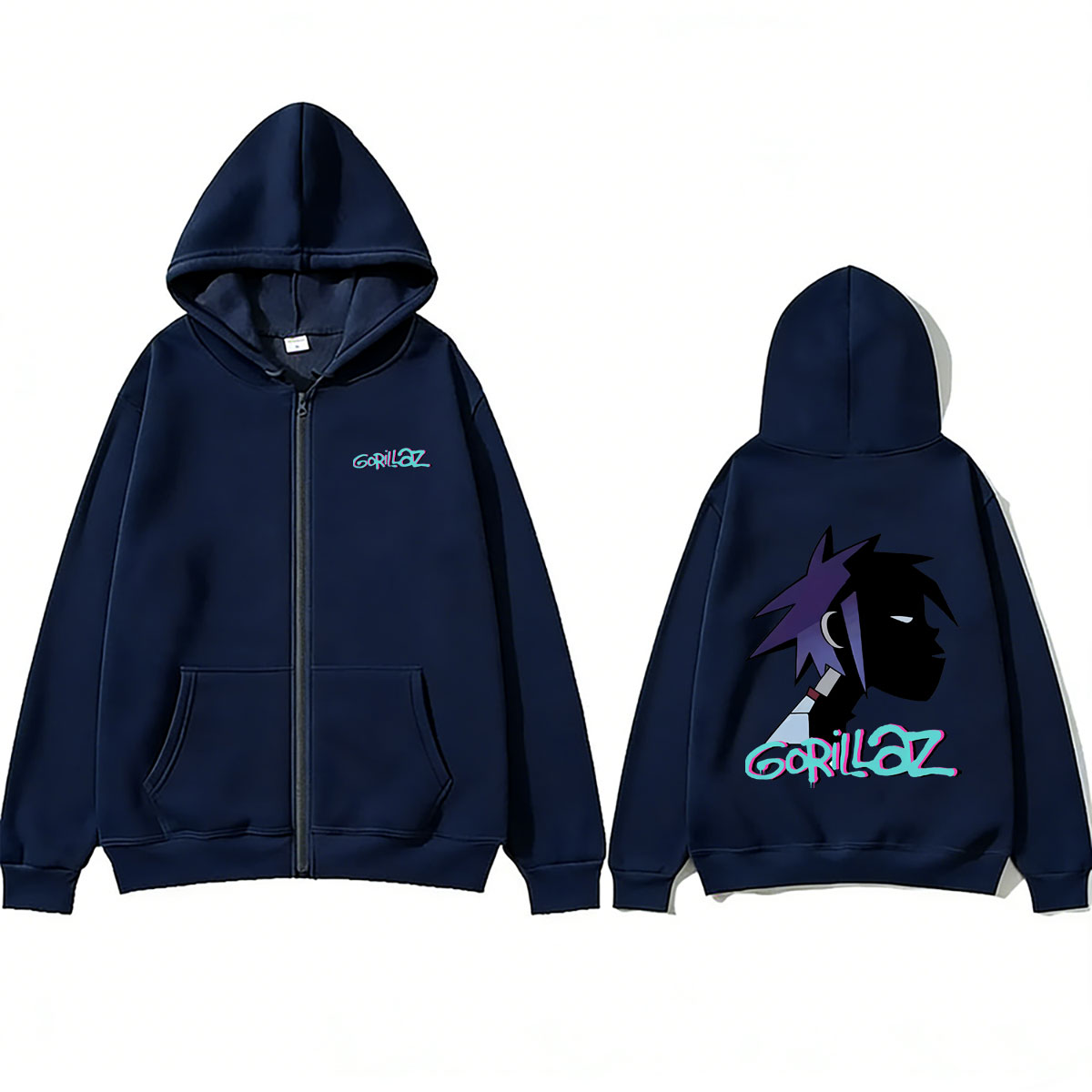 ロックバンド「ゴリラズ」の顔をあしらったグラフィックプリント - Mens Fashion Zip Up Hoodies のレビューと価格
