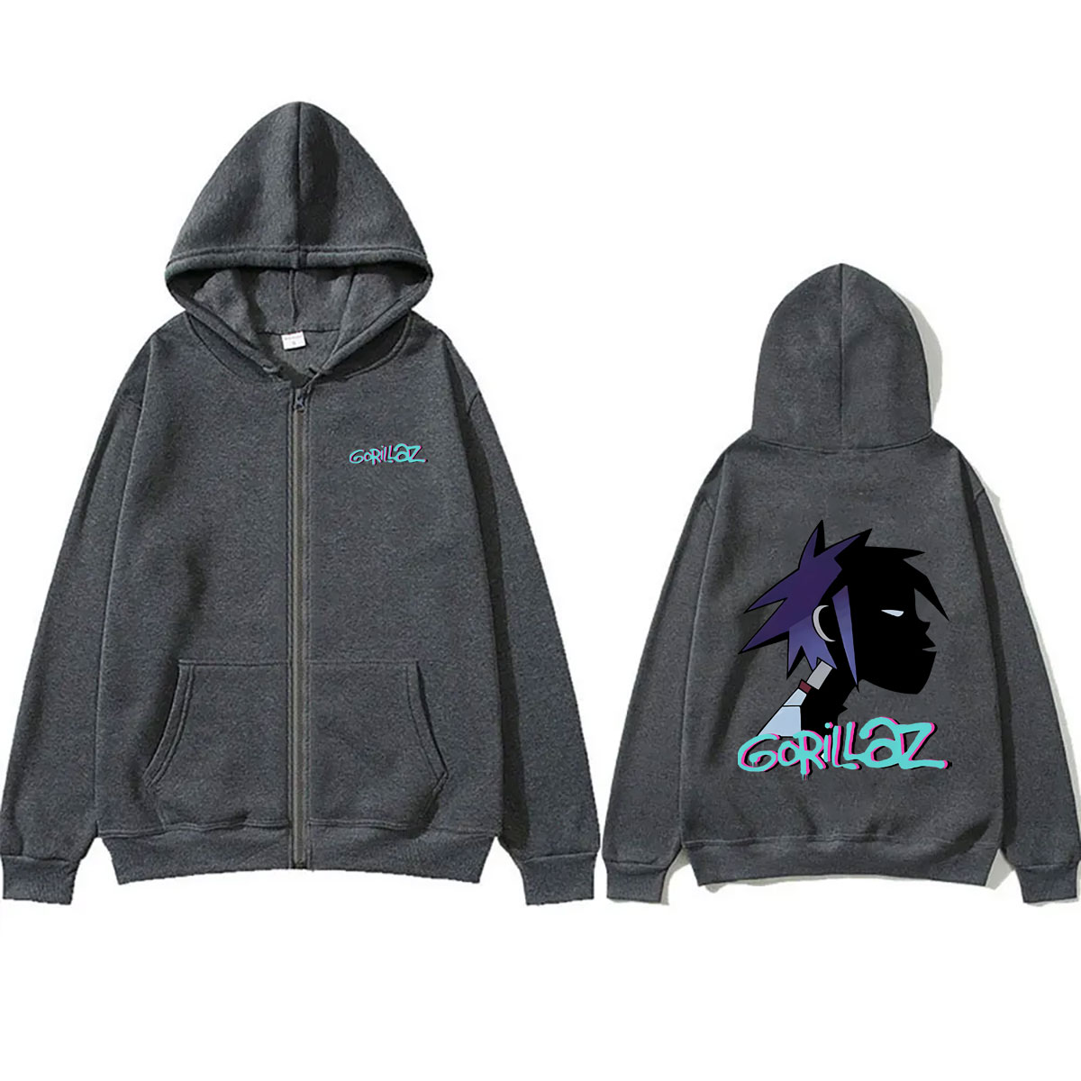 ロックバンド「ゴリラズ」の顔をあしらったグラフィックプリント - Mens Fashion Zip Up Hoodies のレビューと価格