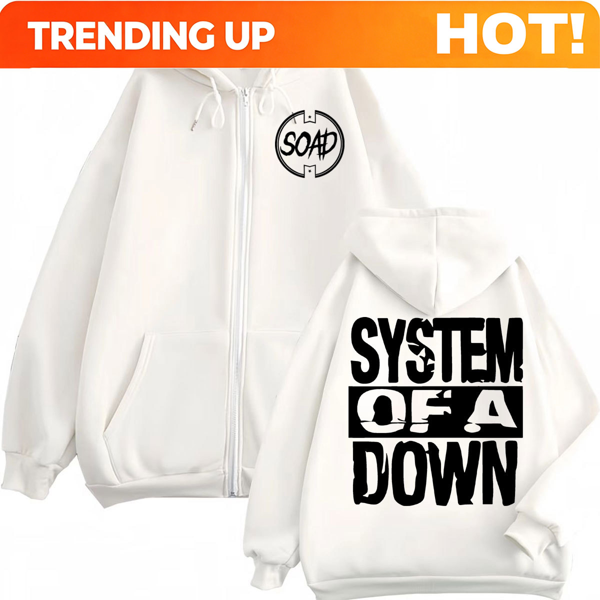 ロックバンドシステムオブアダウンプリントジッパーフーディー高 - Mens Fashion Zip Up Hoodies のレビューと価格