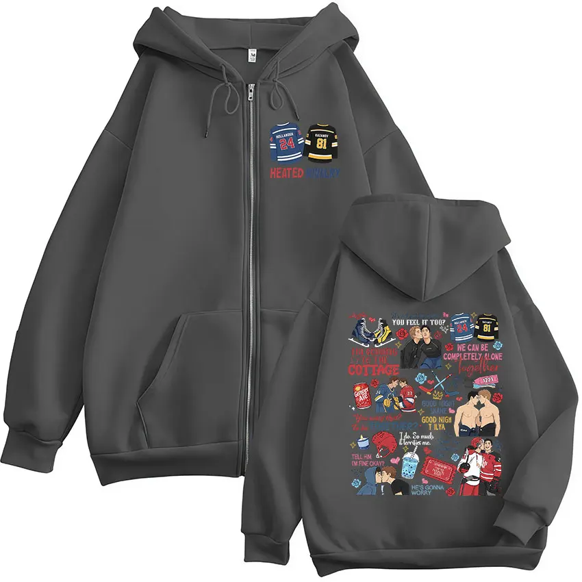 「Heated Rivalry」プリント入り、ジッパー付きパ - Mens Fashion Zip Up Hoodies のレビューと価格