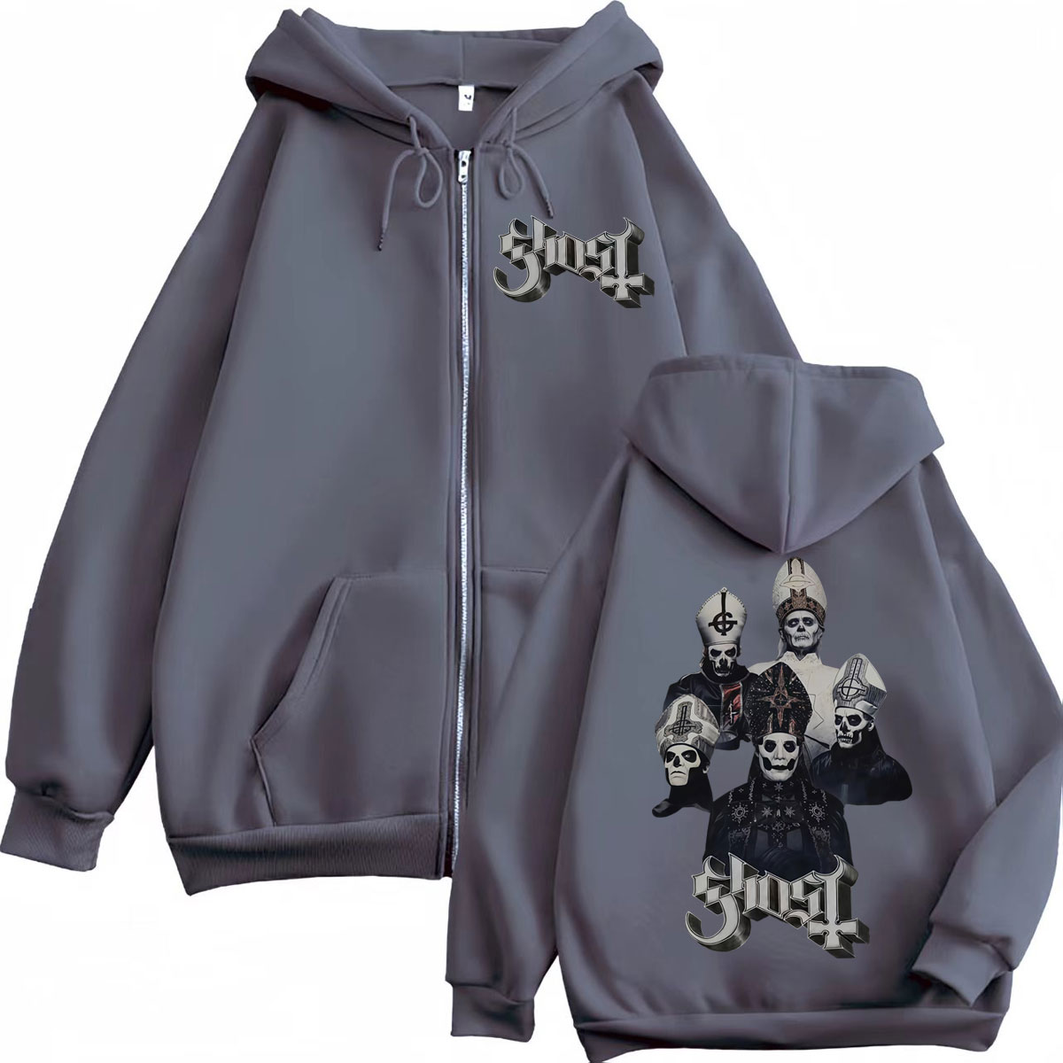 ホット販売ゴーストバンドジッパーパーカー男性女性服ファッショ - Mens Fashion Zip Up Hoodies のレビューと価格