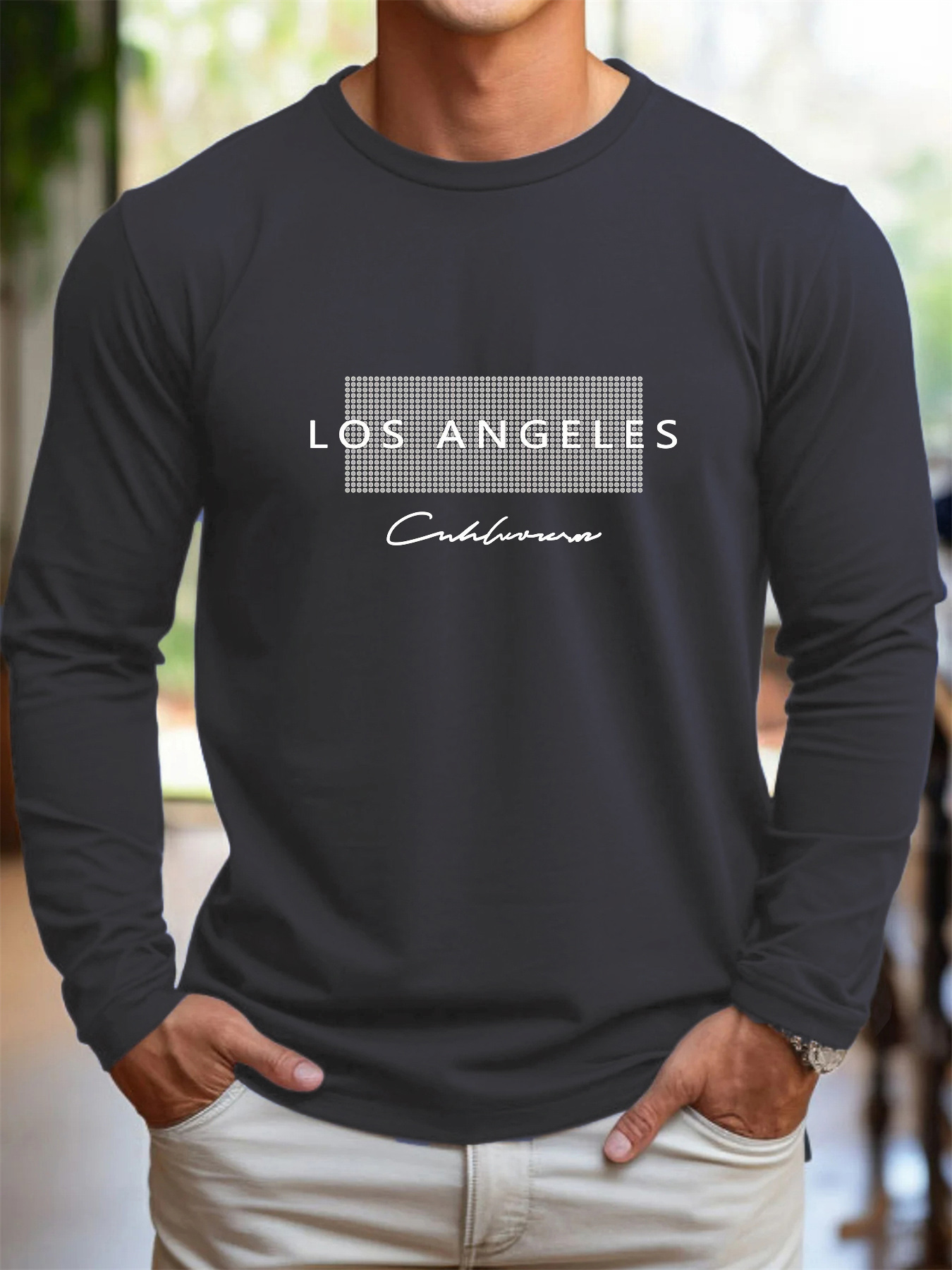 100％ピュアコットン素材を使用した、メンズ用長袖、ラウンド - Men'S Fashion T Shirts のレビューと価格