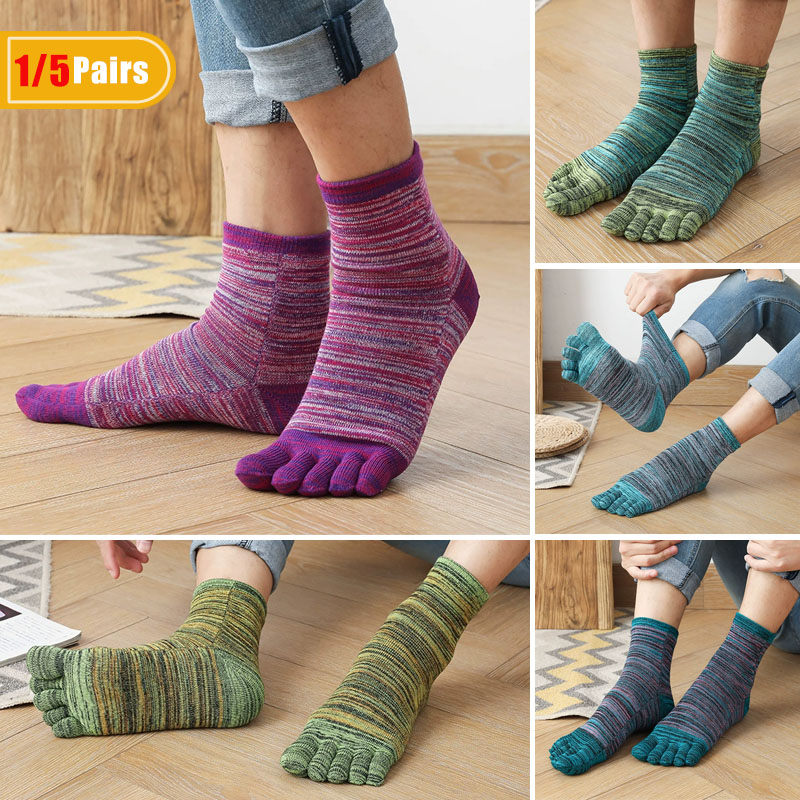1/5 ペア男カラフルなつま先ハッピーソックスショートコット - Socks Ankle Men のレビューと価格
