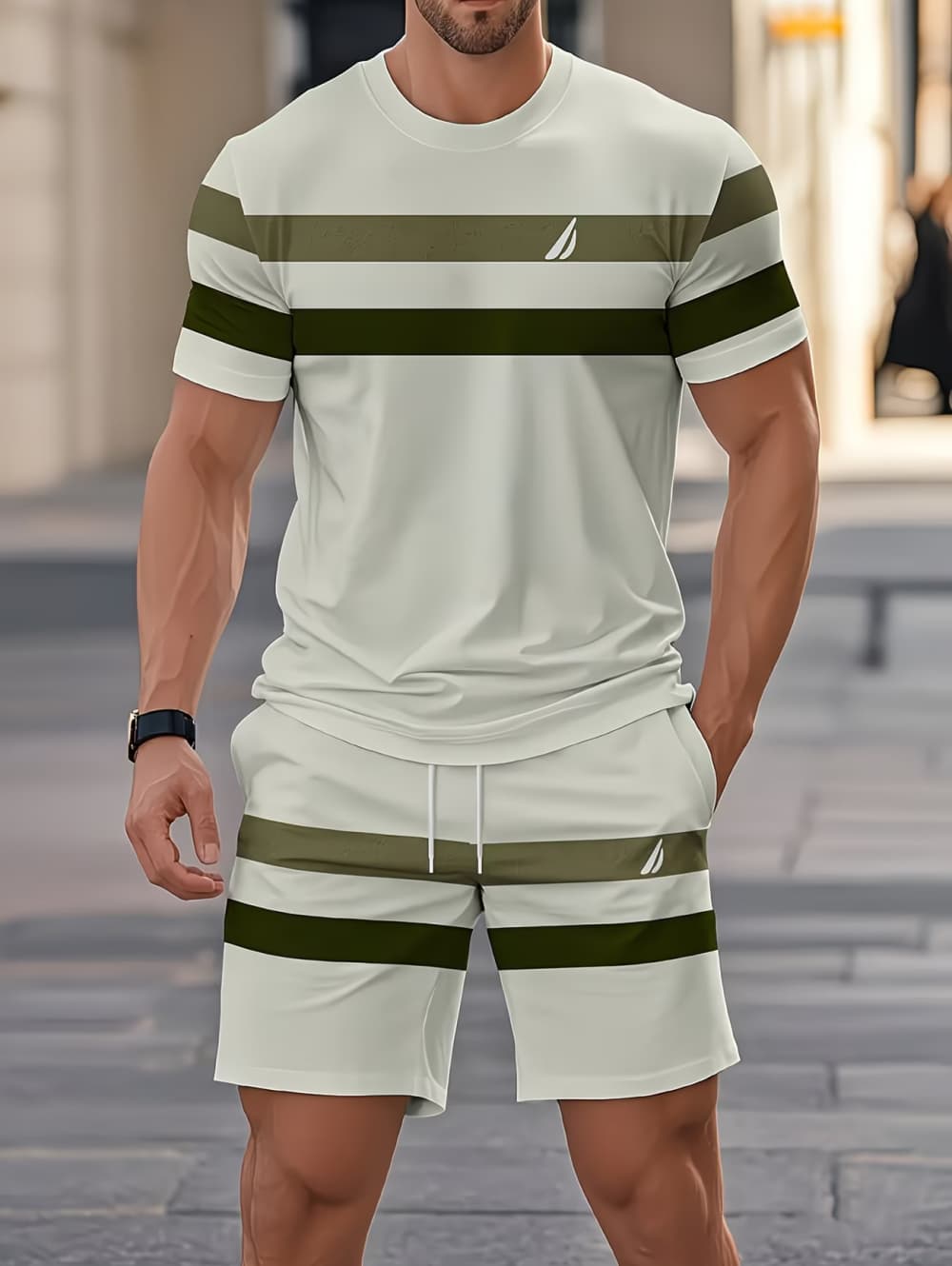 メンズサマーセット面白い3Dストライププリント半袖Tシャツ+ - Men'S Fashion Videos のレビューと価格